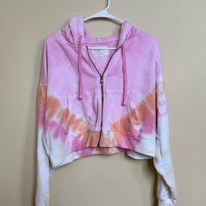 Pink and Orange Tie-Dye Cropped Hoodie